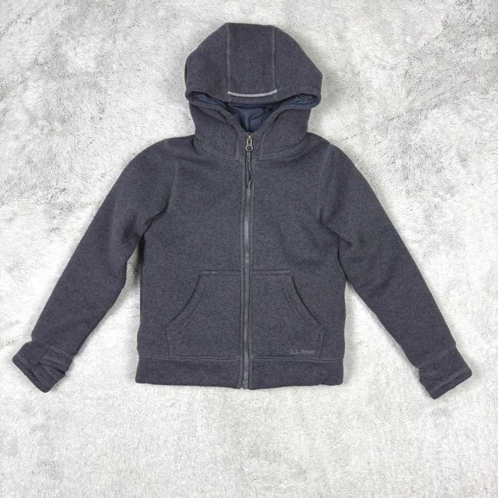 LL Bean Kids Sweater Jacket Full Zip Hoodie Gray Primaloft‎ L 6X/7 Camp Hike